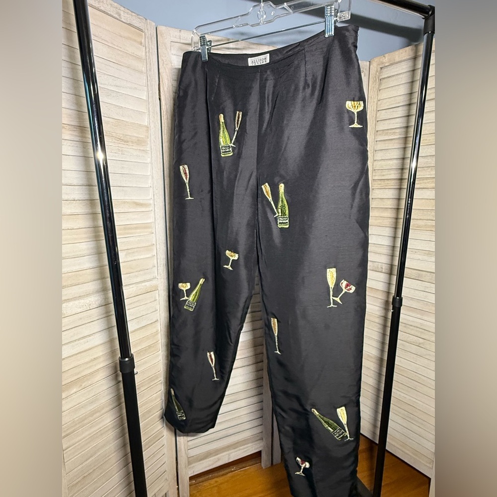 Allison Taylor Black Embroidered Champagne & Glass Trousers - Picture 2 of 5